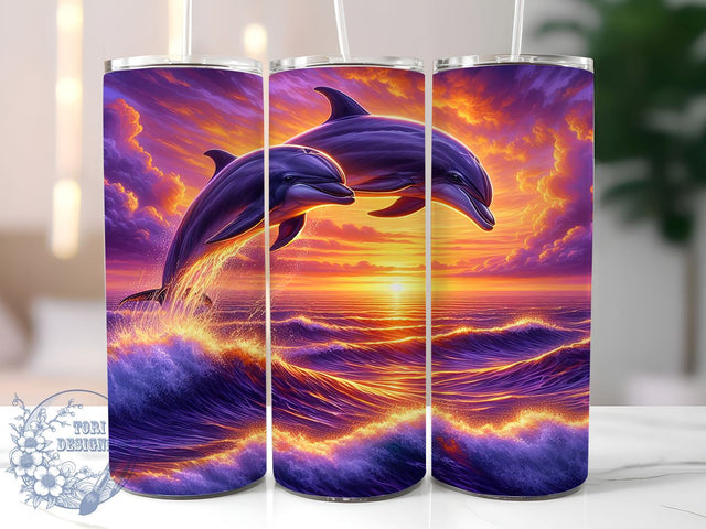 Dolphins 20oz Skinny Tumbler PNG, Beach Ocean Tumbler Sublimation Wrap, Straight & Tapered Tumbler Wrap, Instant Digital Download Sublimation ToriDesigns 