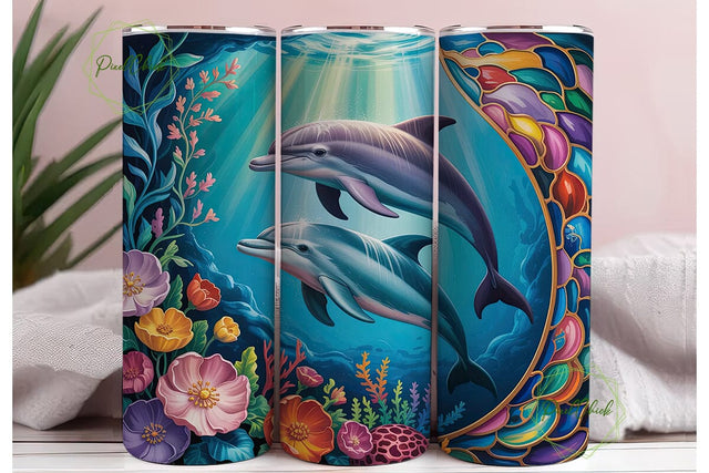 Dolphins Floral Underwater 20oz Tumbler Sublimation PixelChick 