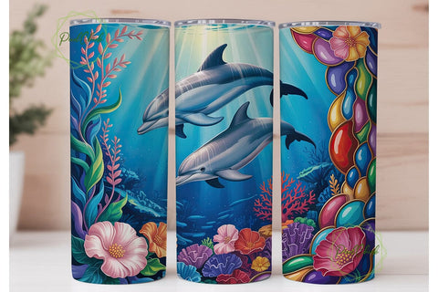 Dolphins Floral Underwater 20oz Tumbler Sublimation PixelChick 