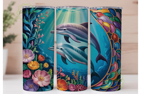 Dolphins Floral Underwater 20oz Tumbler Sublimation PixelChick 