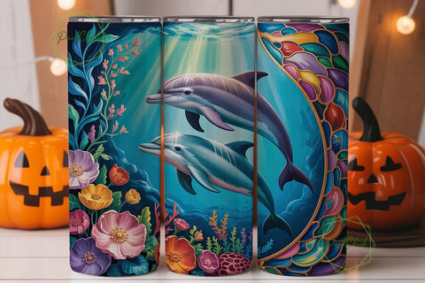 Dolphins Floral Underwater 20oz Tumbler Sublimation PixelChick 