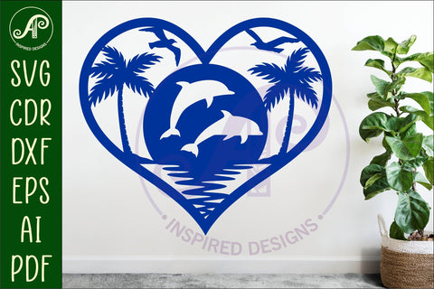 Dolphins heart wall sign, SVG file. SVG APInspireddesigns 