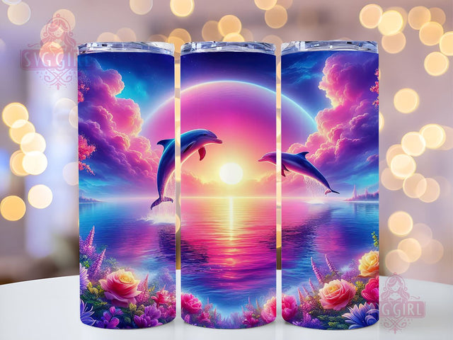 Dolphins Ocean 20oz Tumbler Wrap Sublimation Design, Straight Tapered Tumbler Wrap, Dolphins Tumbler Png, Instant Digital Download Sublimation SvggirlplusArt 