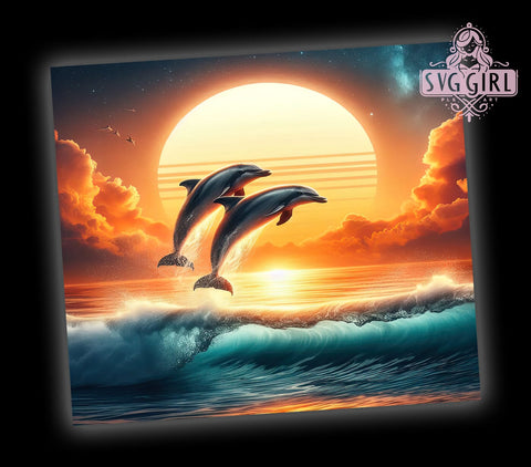 Dolphins Ocean 20oz Tumbler Wrap Sublimation Design, Straight Tapered Tumbler Wrap, Dolphins Tumbler Png, Instant Digital Download Sublimation SvggirlplusArt 
