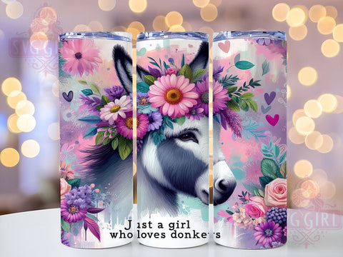 Donkey Tumbler Wrap, Just A Girl Who Loves Donkeys, 20oz Sublimation, Cute Donkey Design, Animal Lover Tumbler, Fun Drinkware, Donkey Lover Gift Sublimation SvggirlplusArt 