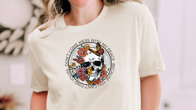 Don't Come Mess With My Peace PNG, Floral Skull Sublimation, Butterfly Roses PNG Sublimation So Fontsy VIP Design Shop 