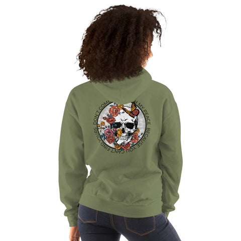 Don't Mess With My Peace | Edgy Skull Halloween Hoodie Physical Crafting After Dark Military Green S 