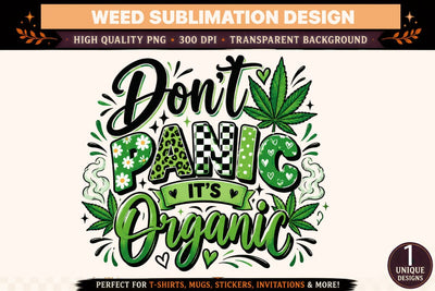 Don't Panic It's Organic PNG, Green Cannabis Sublimation Design, Floral Leopard Print DTF Shirt Graphic Sublimation BlackCatsMedia 