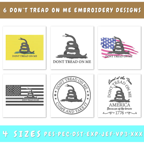 Don't Tread on Me Embroidery Designs - Gadsden Flag Embroidery, Patriotic Snake Embroidery, Instant Digital Download Embroidery/Applique DESIGNS HappyDesignStudio 