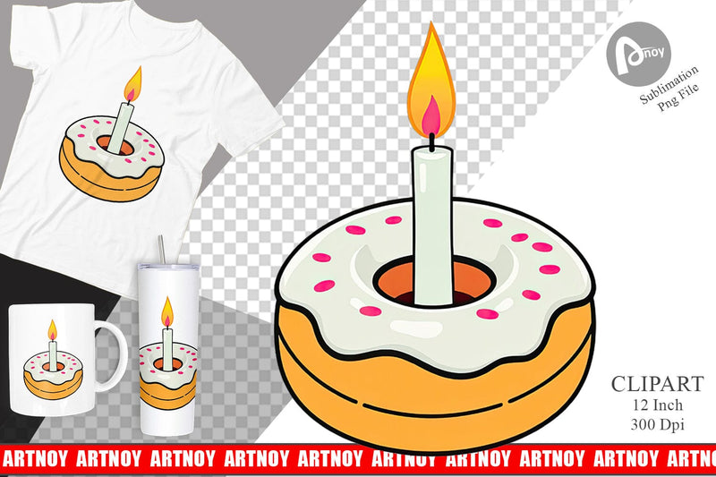 Donut Candle Clipart Sublimation artnoy 