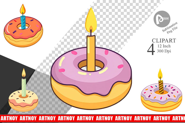 Donut Candle Clipart Sublimation artnoy 