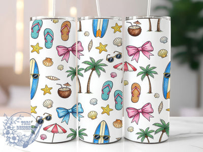 Doodle Beach Bows 20oz Tumbler Wrap, Beach Theme, Bow Motif, Doodle Art, Summer Vibes, Whimsical Charm, Skinny Tumbler, Sublimation PNG Sublimation ToriDesigns 