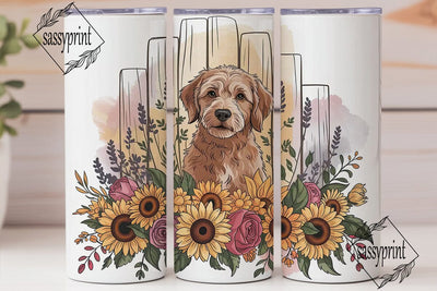 Doodle Dog with Fall Flowers Tumbler Sublimation sassyprint 