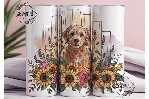 Doodle Dog with Fall Flowers Tumbler Sublimation sassyprint 