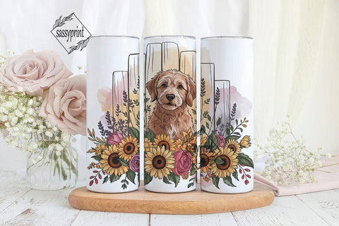 Doodle Dog with Fall Flowers Tumbler Sublimation sassyprint 