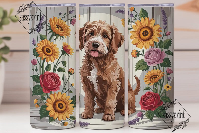 Doodle Dog with Fall Flowers Tumbler Sublimation sassyprint 