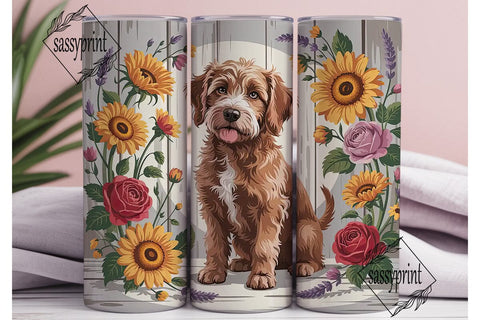 Doodle Dog with Fall Flowers Tumbler Sublimation sassyprint 
