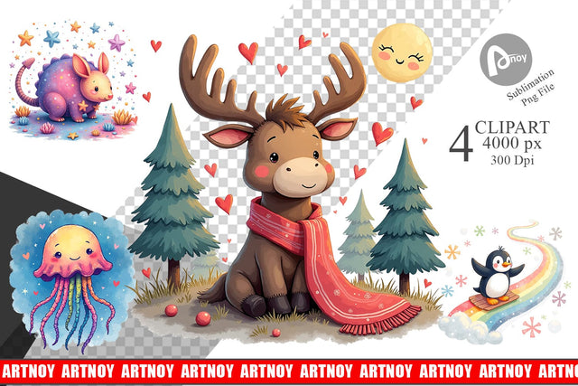 Doodle Dream Animals Clipart Sublimation artnoy 