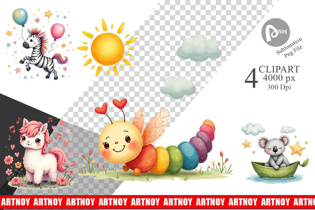 Doodle Dream Animals Clipart Sublimation artnoy 