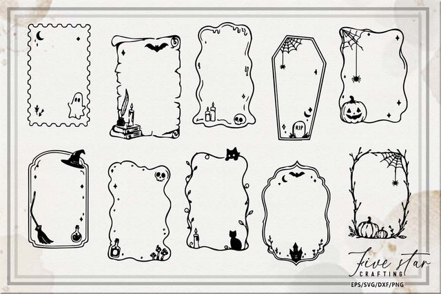 Doodle Halloween Frame SVG PNG Bundle SVG FiveStarCrafting 