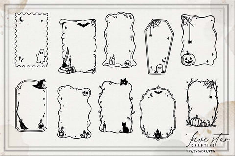 Doodle Halloween Frame SVG PNG Bundle SVG FiveStarCrafting 
