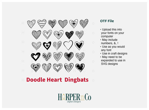 Doodle Heart Dingbat OTF File, Font File Font HarperNCo 