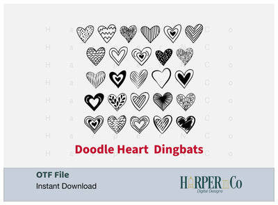 Doodle Heart Dingbat OTF File, Font File Font HarperNCo 
