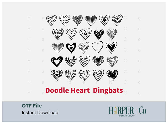 Doodle Heart Dingbat OTF File, Font File Font HarperNCo 
