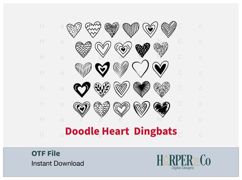 Doodle Heart Dingbat OTF File, Font File Font HarperNCo 