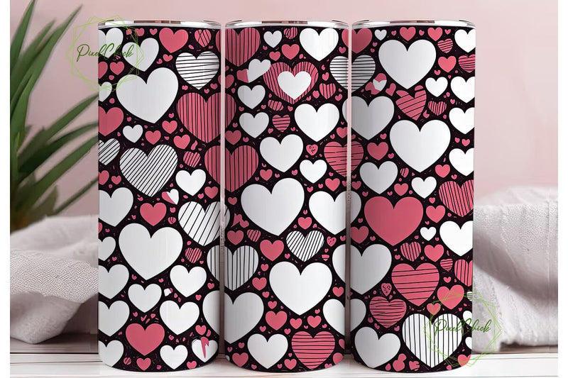 Doodle Heart Pattern 20oz Tumbler Wrap Sublimation PixelChick 