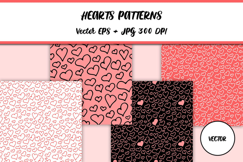 Doodle Hearts Patterns | Valentines Day Digital Papers Pack - So Fontsy