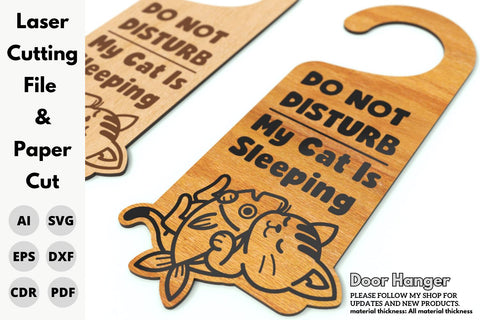 Door Hanger, My Cat is Sleeping, SVG Laser File | svg paper cut | cricut | glowforge file SVG tofigh4lang 