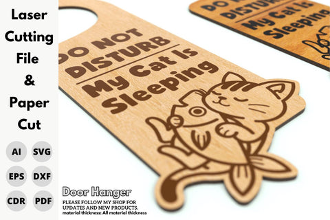 Door Hanger, My Cat is Sleeping, SVG Laser File | svg paper cut | cricut | glowforge file SVG tofigh4lang 