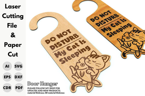 Door Hanger, My Cat is Sleeping, SVG Laser File | svg paper cut | cricut | glowforge file SVG tofigh4lang 