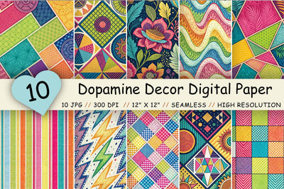 Dopamine Decor Digital Paper Pack, Seamless Maximalist Pattern Bundle, Printable Scrapbook Paper, Bold Electric Design Collection Digital Pattern FloridPrintables 