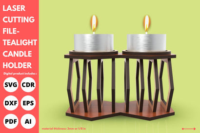 double candle holder with base hexagon-shape | SVG | laser cutting file | glowforge SVG tofigh4lang 
