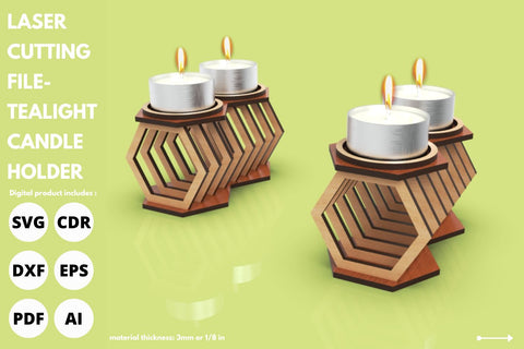 double candle holder with base hexagon-shape | SVG | laser cutting file | glowforge SVG tofigh4lang 