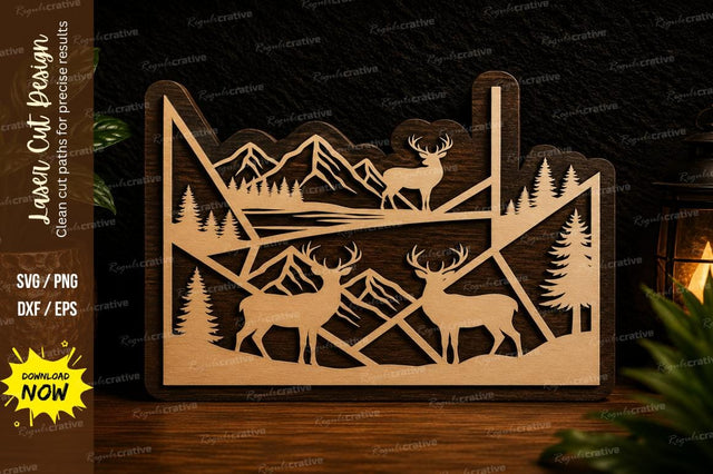 Double Deer Mountain Wilderness Laser Cut SVG Design SVG Regulrcrative 