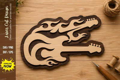Double Electric Guitar Flame Laser Cut SVG Design SVG Regulrcrative 