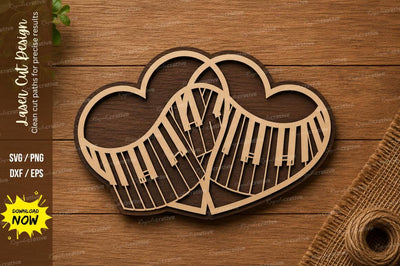 Double Heart Piano Keyboard SVG | Romantic Music Laser Cut File | Glowforge CNC DXF PNG EPS SVG Regulrcrative 