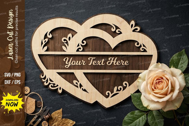 Double Heart Romantic Name Sign – Laser Cut Wooden SVG Design SVG Regulrcrative 