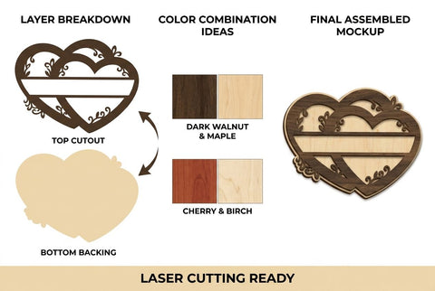 Double Heart Romantic Name Sign – Laser Cut Wooden SVG Design SVG Regulrcrative 