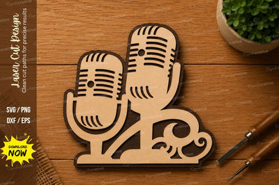 Double Microphone SVG | Podcast Studio Laser Cut Design | Glowforge CNC DXF PNG EPS SVG Regulrcrative 