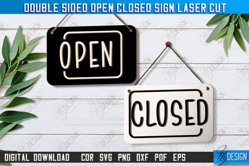 Double-Sided Open Closed Sign Laser Cut | Hanging Door Sign | Sign Board | CNC File SVG Fly Design 