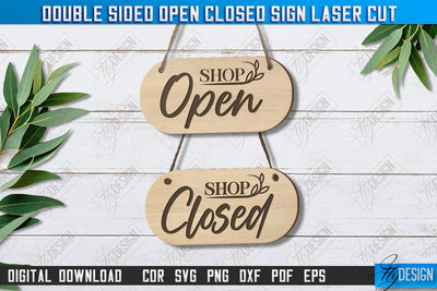 Double-Sided Open Closed Sign Laser Cut | Hanging Door Sign | Sign Board | CNC File SVG Fly Design 