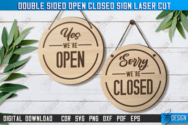 Double-Sided Open Closed Sign Laser Cut | Hanging Door Sign | Sign Board | CNC File SVG Fly Design 