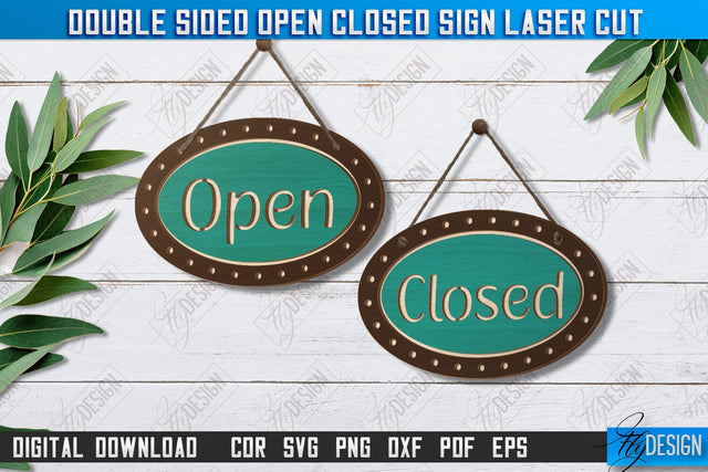 Double-Sided Open Closed Sign Laser Cut | Hanging Door Sign | Sign Board | CNC File SVG Fly Design 