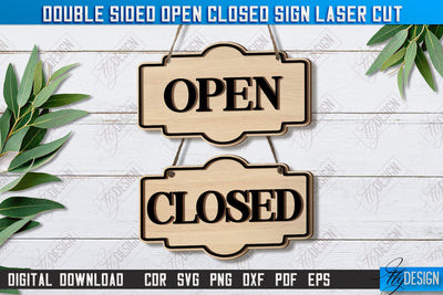 Double-Sided Open Closed Sign Laser Cut | Hanging Door Sign | Sign Board | CNC File SVG Fly Design 