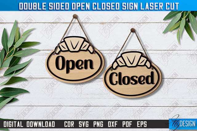 Double-Sided Open Closed Sign Laser Cut | Hanging Door Sign | Sign Board | CNC File SVG Fly Design 
