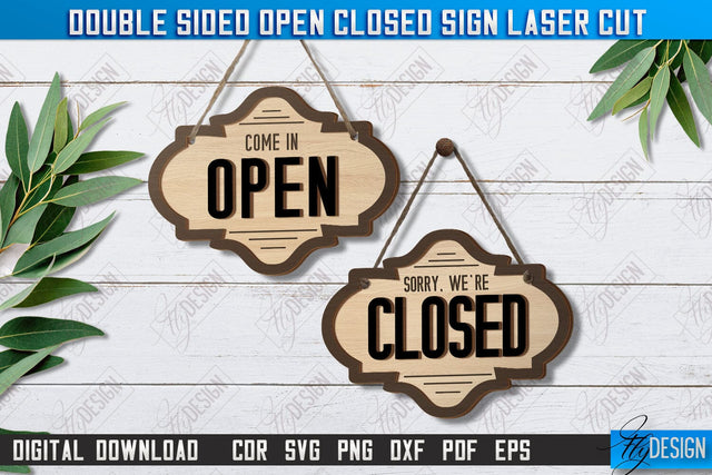 Double-Sided Open Closed Sign Laser Cut | Hanging Door Sign | Sign Board | CNC File SVG Fly Design 